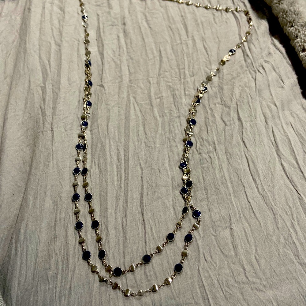 Lia Sophia silver with blue detail long necklace